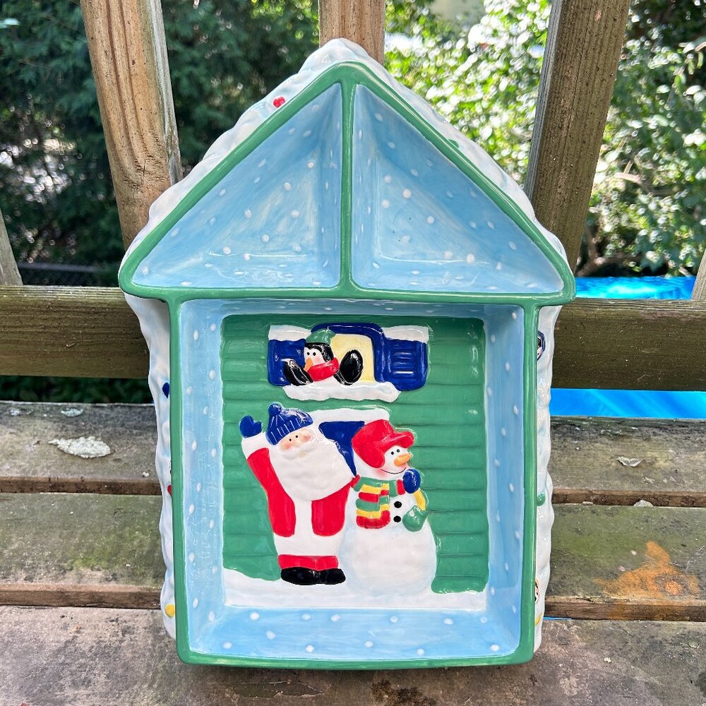 Elements Christmas Chip & Dip Santa, Snowman, Penguin Snow Ceramic Serving Dish